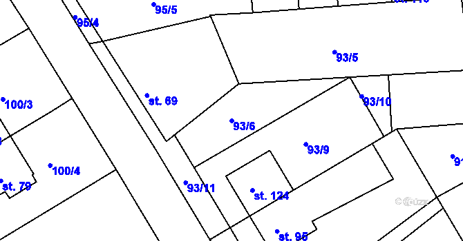 Parcela st. 93/6 v KÚ Hrdibořice, Katastrální mapa