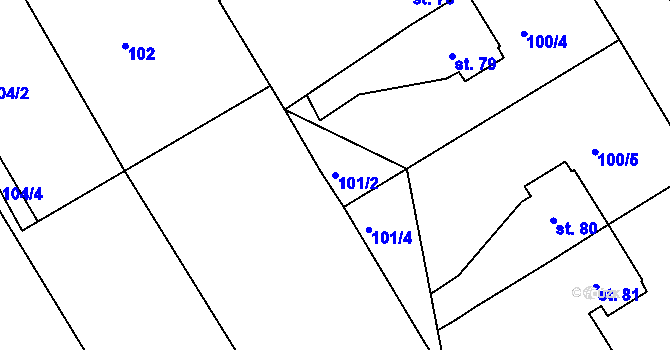 Parcela st. 101/2 v KÚ Hrdibořice, Katastrální mapa