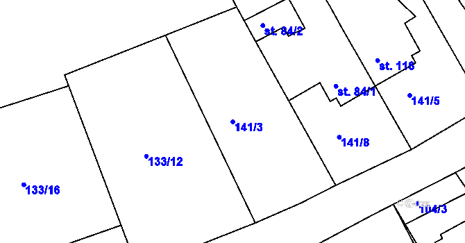Parcela st. 141/3 v KÚ Hrdibořice, Katastrální mapa