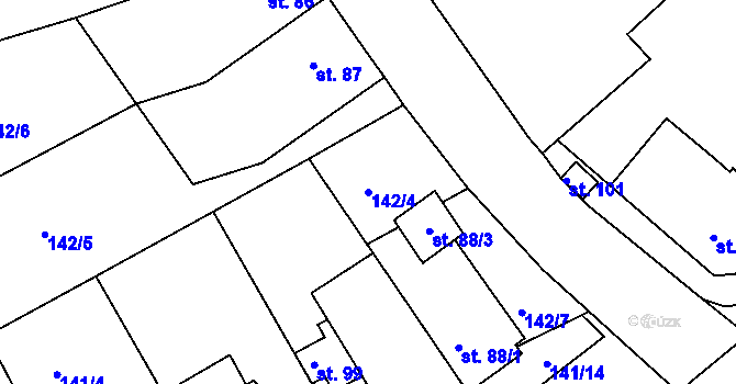 Parcela st. 142/4 v KÚ Hrdibořice, Katastrální mapa