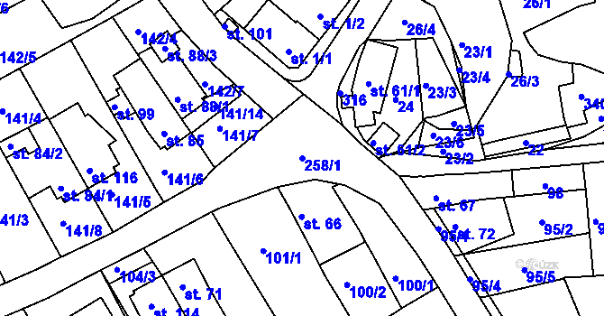 Parcela st. 258/1 v KÚ Hrdibořice, Katastrální mapa