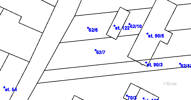 Parcela st. 62/7 v KÚ Hrdibořice, Katastrální mapa