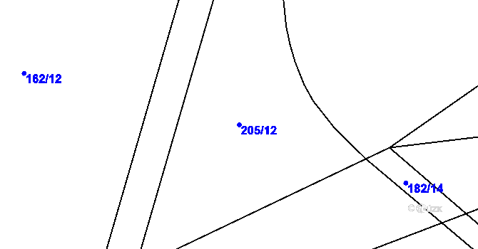Parcela st. 205/12 v KÚ Hrdibořice, Katastrální mapa