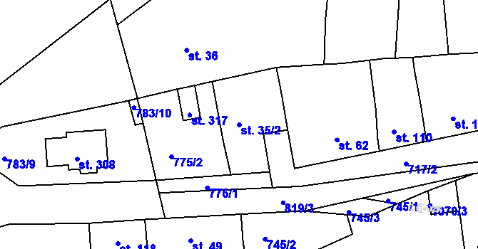 Parcela st. 35/2 v KÚ Hrdlív, Katastrální mapa