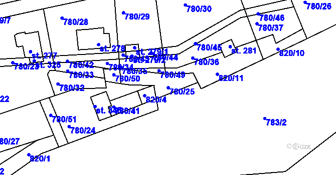 Parcela st. 780/25 v KÚ Hrdlív, Katastrální mapa