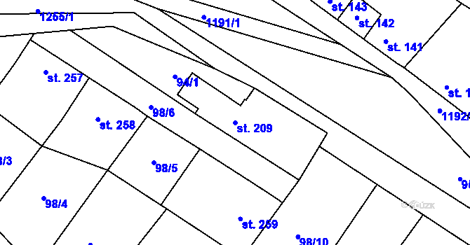 Parcela st. 209 v KÚ Hrdlořezy u Mladé Boleslavi, Katastrální mapa
