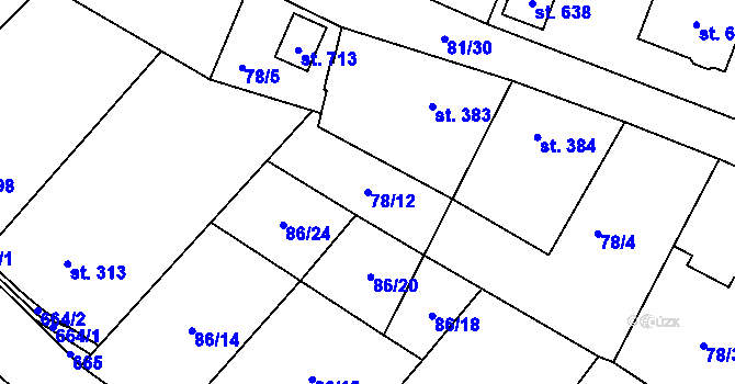 Parcela st. 78/12 v KÚ Hrdlořezy u Mladé Boleslavi, Katastrální mapa