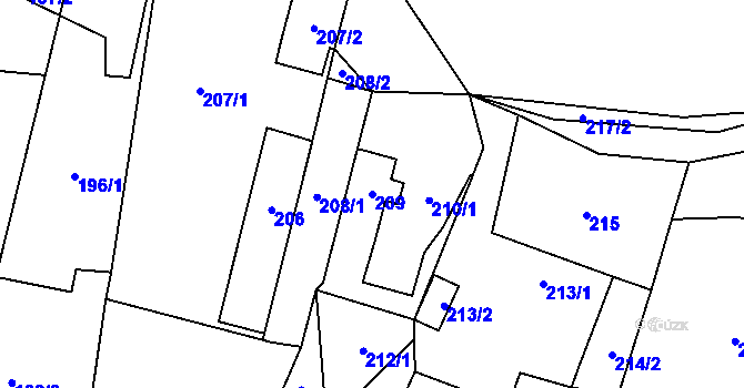 Parcela st. 209 v KÚ Hrdlořezy u Suchdola nad Lužnicí, Katastrální mapa