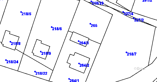 Parcela st. 264/3 v KÚ Hrdlořezy u Suchdola nad Lužnicí, Katastrální mapa