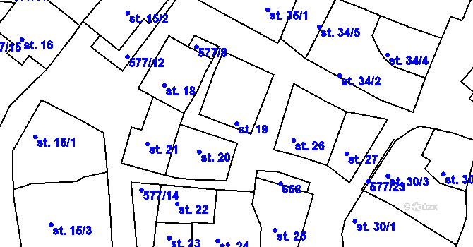 Parcela st. 19 v KÚ Hrdly, Katastrální mapa