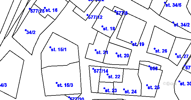 Parcela st. 21 v KÚ Hrdly, Katastrální mapa