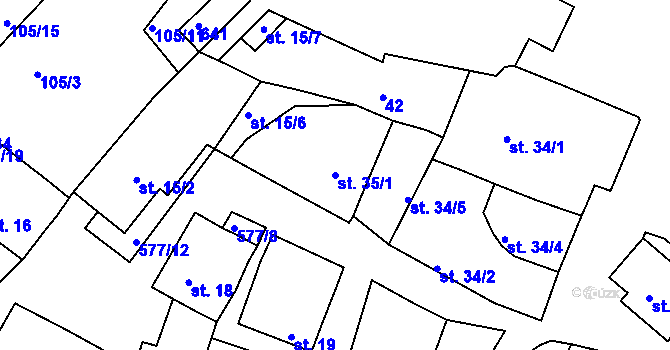 Parcela st. 35/1 v KÚ Hrdly, Katastrální mapa