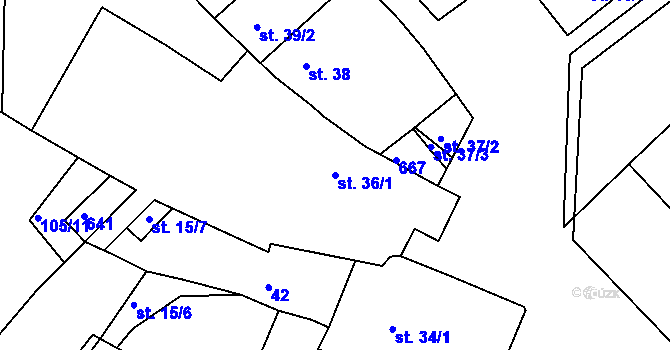 Parcela st. 36/1 v KÚ Hrdly, Katastrální mapa