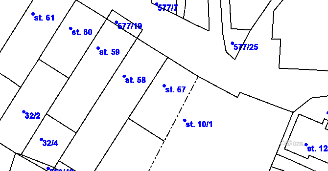 Parcela st. 57 v KÚ Hrdly, Katastrální mapa