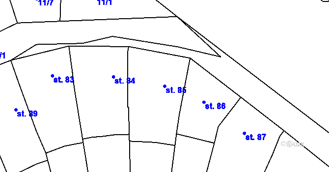 Parcela st. 85 v KÚ Hrdly, Katastrální mapa