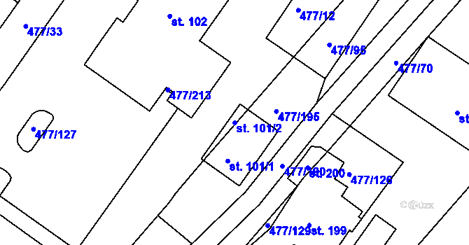 Parcela st. 101/2 v KÚ Hrdly, Katastrální mapa