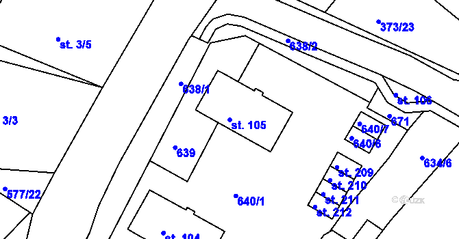 Parcela st. 105 v KÚ Hrdly, Katastrální mapa