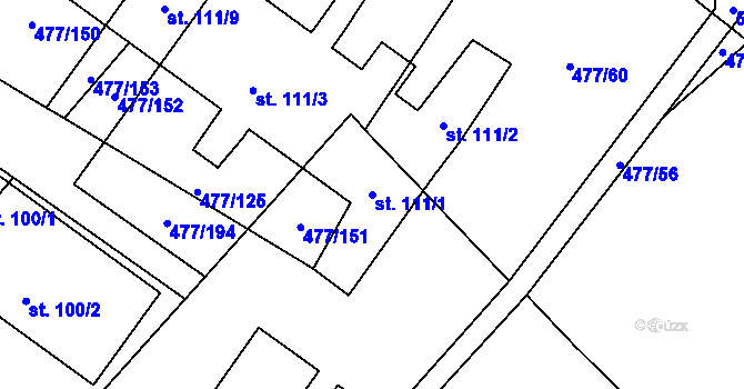 Parcela st. 111/1 v KÚ Hrdly, Katastrální mapa
