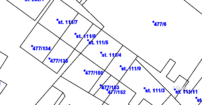 Parcela st. 111/4 v KÚ Hrdly, Katastrální mapa