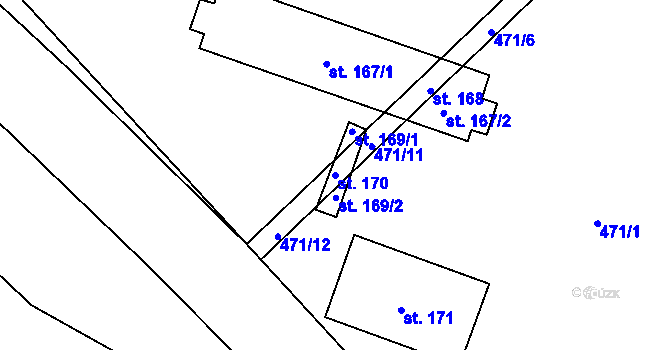 Parcela st. 170 v KÚ Hrdly, Katastrální mapa