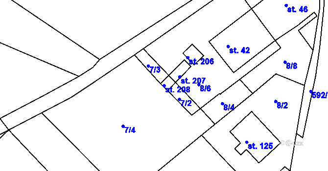 Parcela st. 208 v KÚ Hrdly, Katastrální mapa