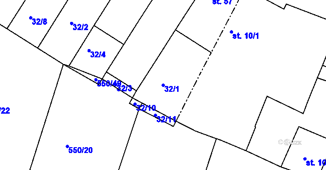 Parcela st. 32/1 v KÚ Hrdly, Katastrální mapa