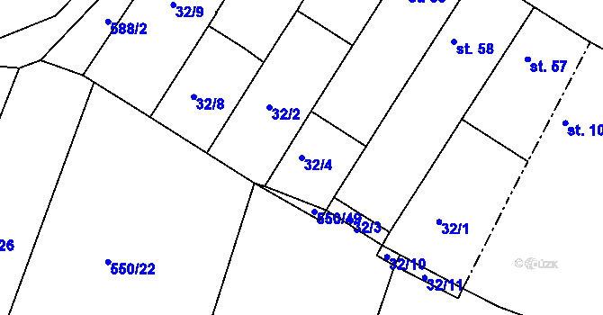 Parcela st. 32/4 v KÚ Hrdly, Katastrální mapa
