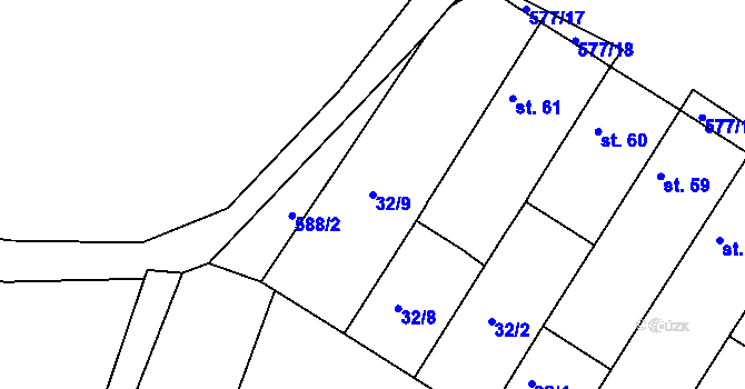 Parcela st. 32/9 v KÚ Hrdly, Katastrální mapa