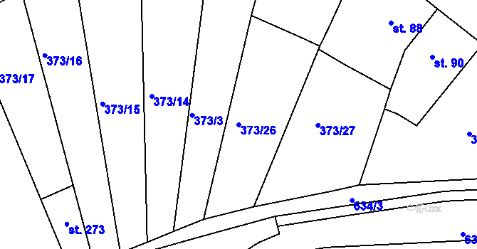 Parcela st. 373/26 v KÚ Hrdly, Katastrální mapa