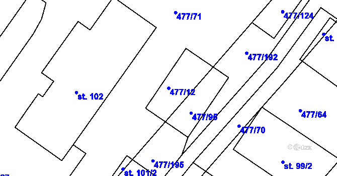 Parcela st. 477/12 v KÚ Hrdly, Katastrální mapa