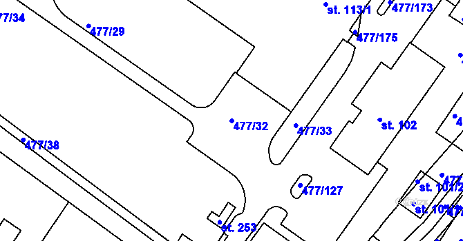 Parcela st. 477/32 v KÚ Hrdly, Katastrální mapa