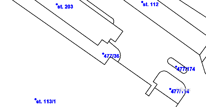 Parcela st. 477/36 v KÚ Hrdly, Katastrální mapa