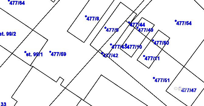 Parcela st. 477/42 v KÚ Hrdly, Katastrální mapa