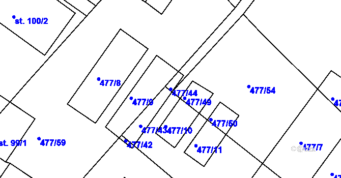 Parcela st. 477/44 v KÚ Hrdly, Katastrální mapa