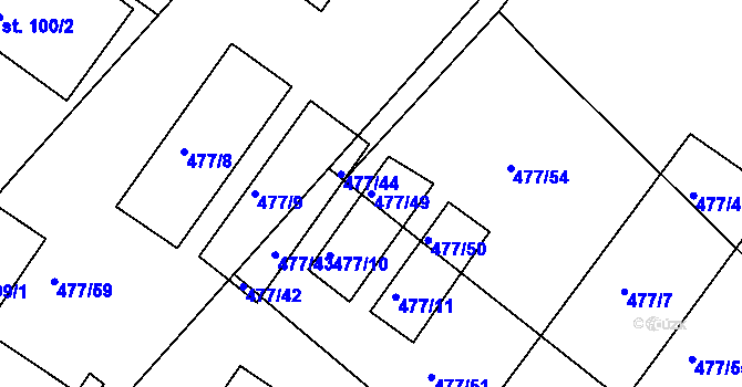Parcela st. 477/49 v KÚ Hrdly, Katastrální mapa