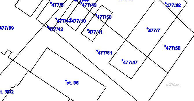 Parcela st. 477/51 v KÚ Hrdly, Katastrální mapa