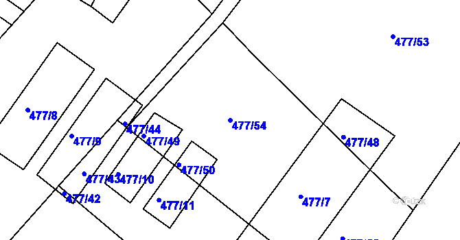 Parcela st. 477/54 v KÚ Hrdly, Katastrální mapa