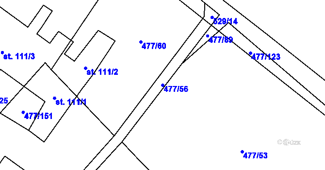 Parcela st. 477/56 v KÚ Hrdly, Katastrální mapa