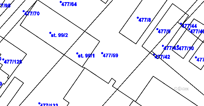 Parcela st. 477/59 v KÚ Hrdly, Katastrální mapa