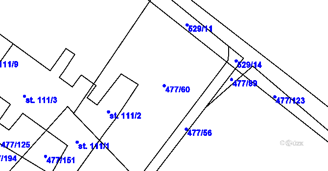 Parcela st. 477/60 v KÚ Hrdly, Katastrální mapa
