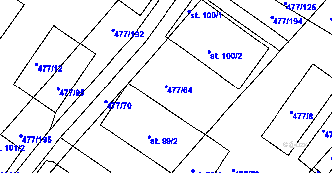 Parcela st. 477/64 v KÚ Hrdly, Katastrální mapa