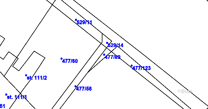 Parcela st. 477/89 v KÚ Hrdly, Katastrální mapa