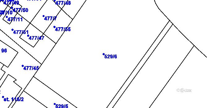 Parcela st. 529/6 v KÚ Hrdly, Katastrální mapa