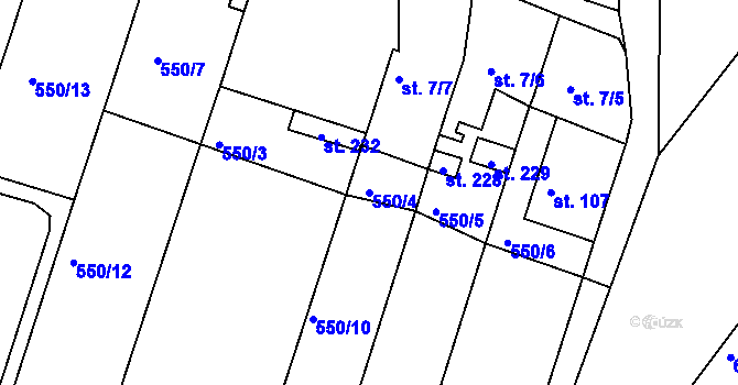 Parcela st. 550/4 v KÚ Hrdly, Katastrální mapa