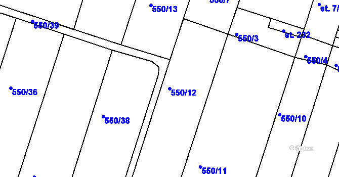 Parcela st. 550/12 v KÚ Hrdly, Katastrální mapa