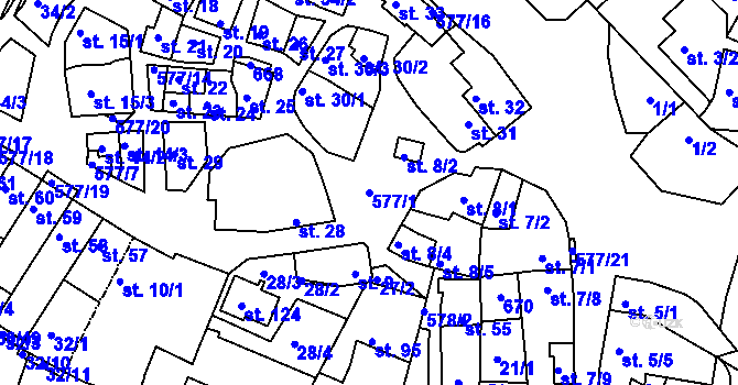 Parcela st. 577/1 v KÚ Hrdly, Katastrální mapa
