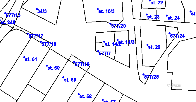 Parcela st. 577/7 v KÚ Hrdly, Katastrální mapa
