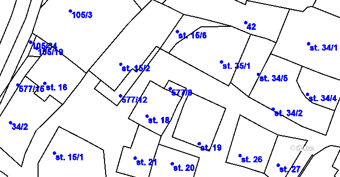 Parcela st. 577/8 v KÚ Hrdly, Katastrální mapa