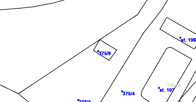 Parcela st. 375/9 v KÚ Hrdly, Katastrální mapa