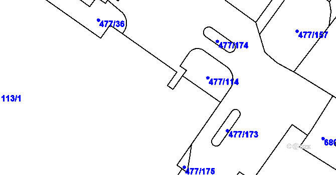 Parcela st. 477/113 v KÚ Hrdly, Katastrální mapa